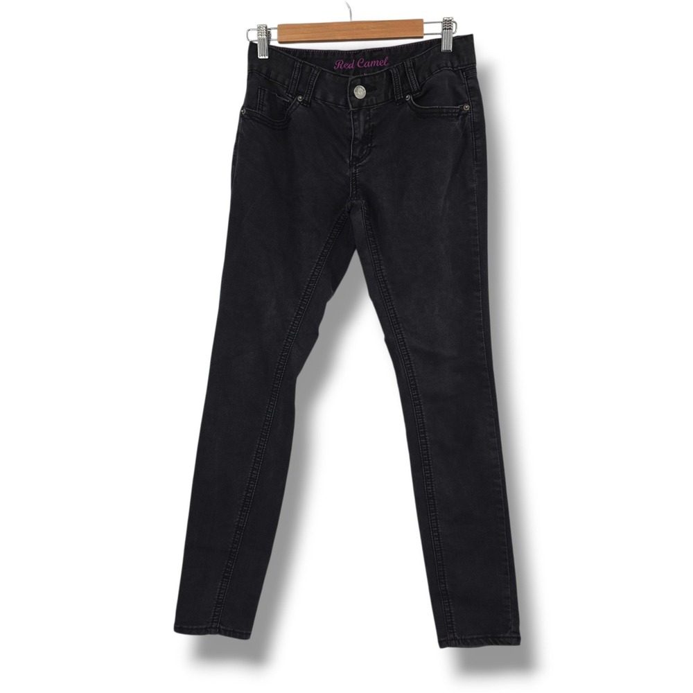 Red Camel Ava Womens Size 7 Faded Black Skinny Jeans Cross Back Pocket Low Rise
